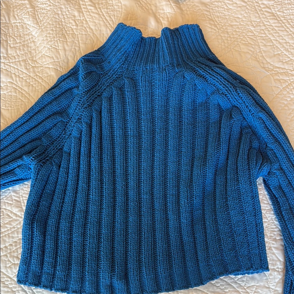 Blue Ribbed Women's Sweater